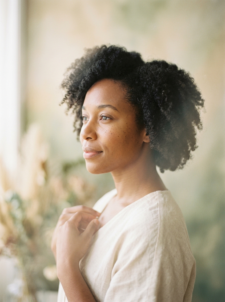 A hopeful woman in golden light